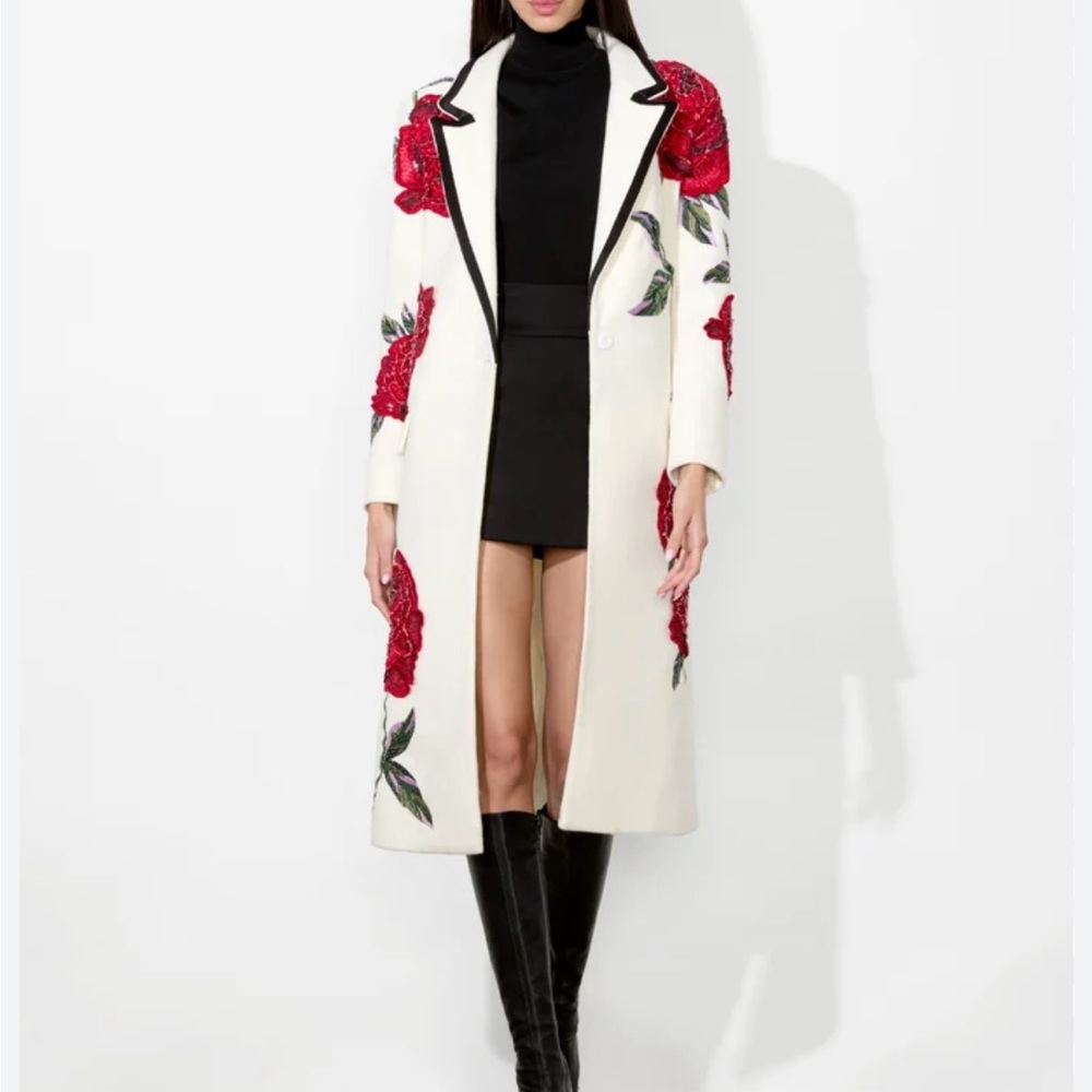 Alice + Olivia Ivan Rose Embroidered Cream Coat